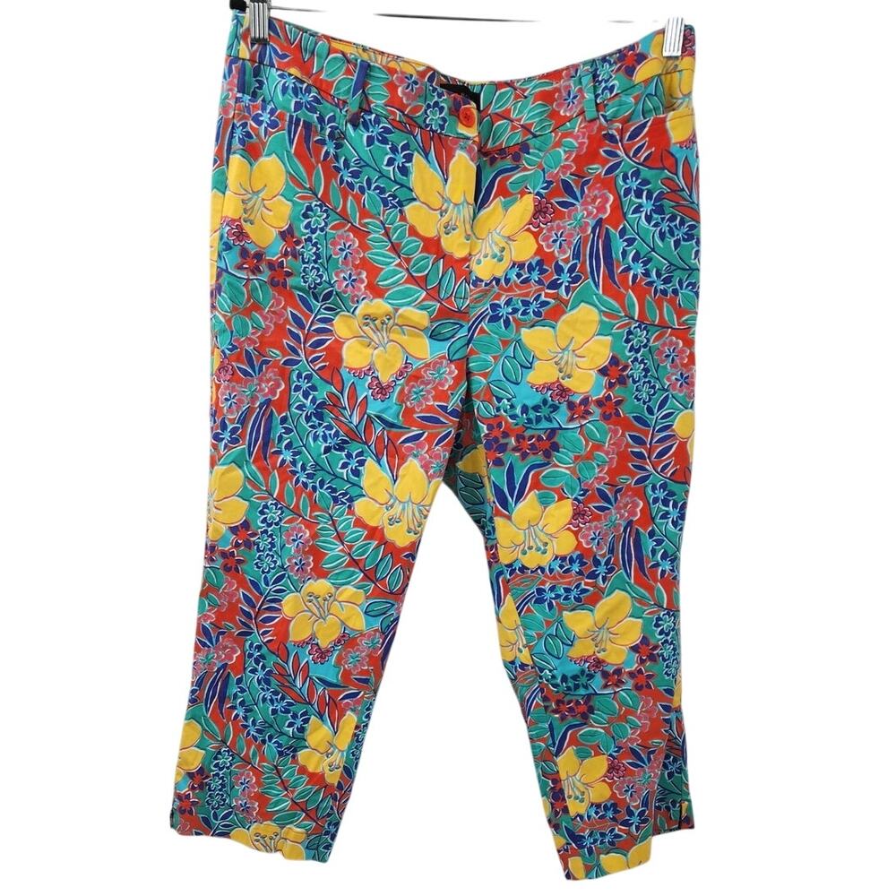 Talbots Floral Tropical Capri Cropped Pants Womens Size 14 Perfect Skimmer